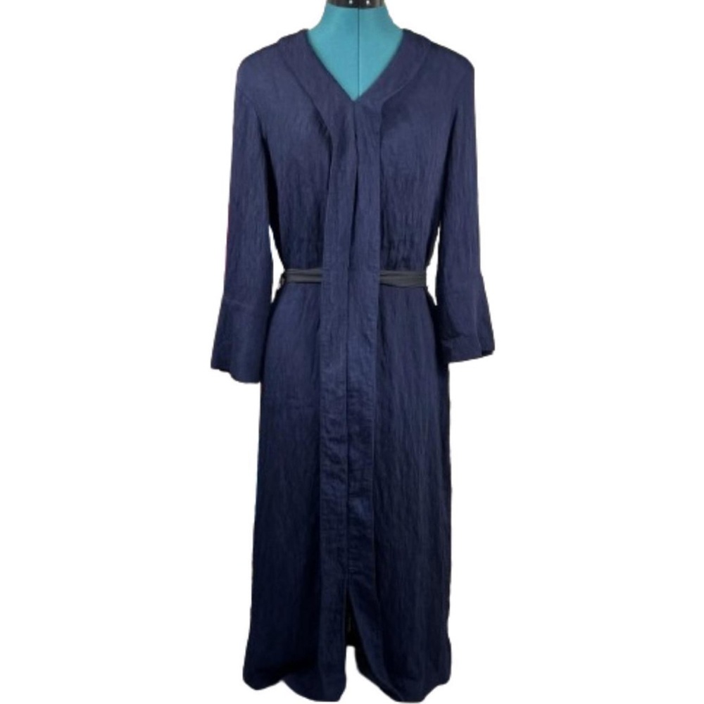 ZARA BASIC Women’s Sheath V-Neck Long Long Sleeve Strap Maxi Dress Sz M Navy